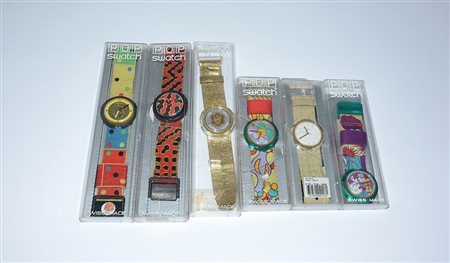 Lotto di sei orologi da polso di marca Swatch, modello Pop, meccanismo al...