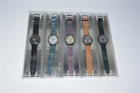 Lotto di cinque orologi da polso di marca Swatch, modello Chrono, meccanismo...
