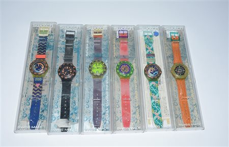 Lotto di sei orologi da polso di marca Swatch, modello Scuba, meccanismo al...