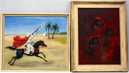 Lotto di due dipinti con figure arabe di misure e autori differenti, in...