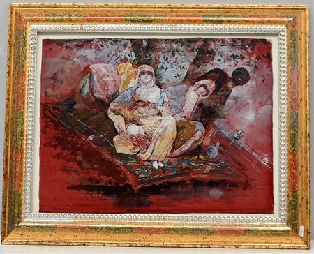 Marie Hobe "Le fumatrici d'oppio", dipinto su tessuto applicato su cartone...