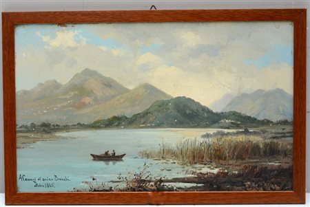 A. Camuzzi "Veduta di Lago-Lugano" olio su cartone (cm 27x43) firmato, datato...