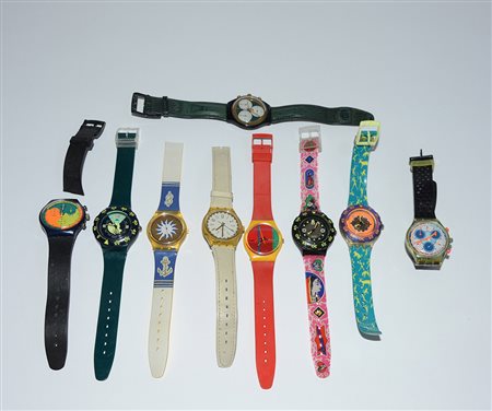 Lotto di nove orologi da polso di marca Swatch (difetti)