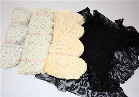 Scatola contenente ritagli di pizzo nero e metraggi di varie bordure (difetti)