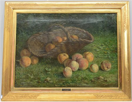 Scuola lombarda del XIX secolo "Le pesche" olio su tela (cm 56x76) In cornice