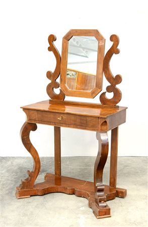 Mobile Toelette in mogano con parte superiore a specchio basculante. Parte...