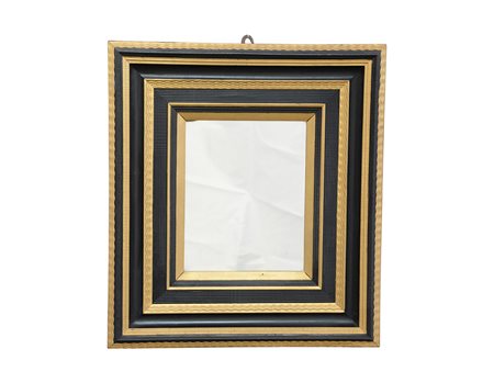 Antica specchiera rettangolare in legno dorato a tre ordini di intaglio (cm...