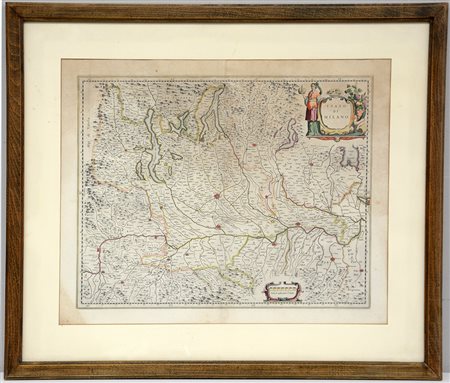 Antica incisione raffigurante lo stato di Milano (cm 45x59). In cornice