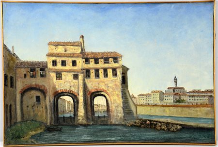 Lorenzo Gelati "Paesaggio fluviale" olio su tela (cm 40x60) Firmato in basso...