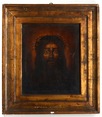 Antico dipinto raffigurante "Ecce Homo", olio su tela (cm 51x42), in cornice...