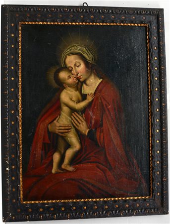 Antico dipinto raffigurante la "Madonna con Bambino", olio su tela (cm...