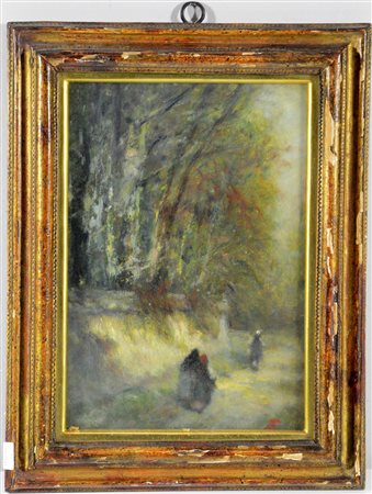 Pietro Piacenza (Racconigi 1879 - Cuneo 1964) "Paesaggio con figure" olio su...