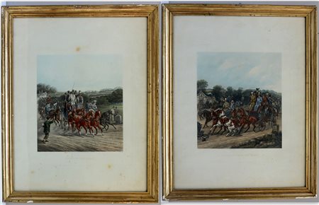 Coppia di litografie inglesi a colori del sec. XIX raffiguranti due momenti...