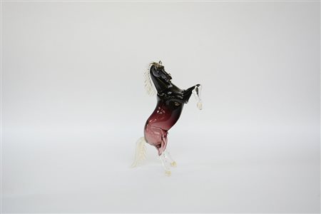 Manifattura di Murano, scultura raffigurante cavallo in vetro ametista e...