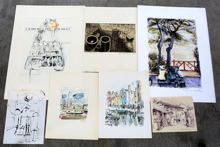 Lotto composto da numerose grafiche e alcuni disegni di soggetto e autori...