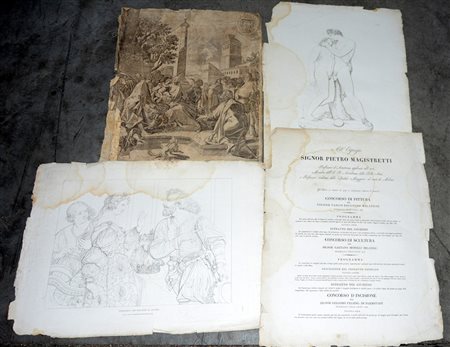 Lotto composto da una cartella contenente numerose incisioni del sec. XIX e...