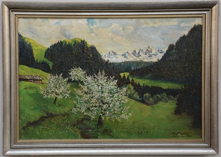Stocker "Paesaggio montano" olio su tela (cm 51x78) firmato, iscritto e...