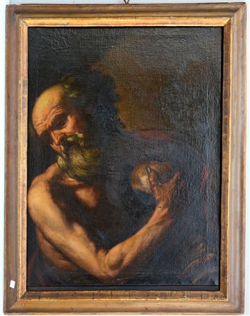 Maestro genovese del secolo XVII "San Girolamo" olio su tela (cm 88x65) In...