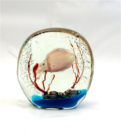 Manifattura di Murano, "Acquario", scultura in vetro policromo. Firmata F....