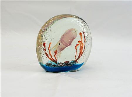 Manifattura di Murano, "Acquario", scultura in vetro policromo. Firmata "F....