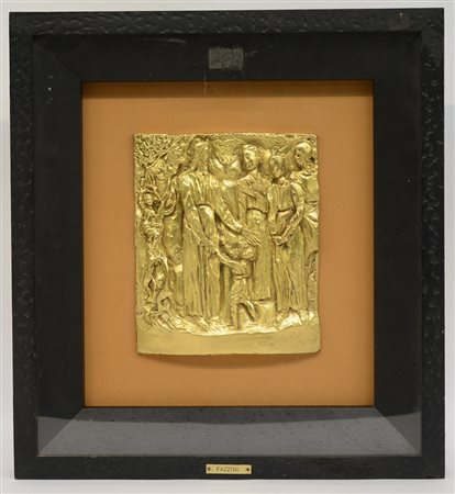 Fazzini "Scena religiosa" altorilievo ricoperto in lamina d'argento. Firmato...