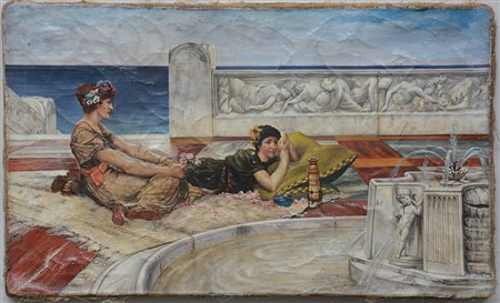 Ignoto, "Scena Pompeiana" olio su tela (cm 60x100) (gravi difetti)