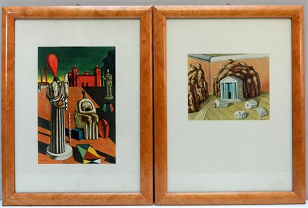 Lotto di quattro riproduzioni su carta delle opere di Giorgio De Chirico, in...