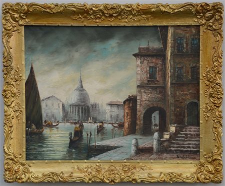 Ignoto "Scorcio di Venezia con gondole" olio su tela (cm 50x65) firmato in...