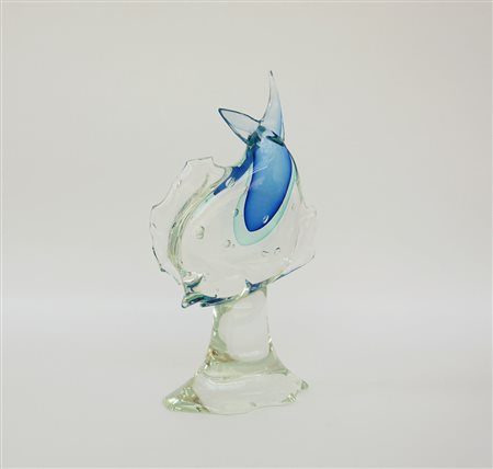 Manifattura di Murano, grande scultura in vetro sommerso a bolle irregolari...