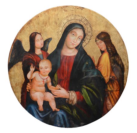 Ignoto, "Madonna con Bambino e Santi", olio su tavola tonda (diametro cm 96)....