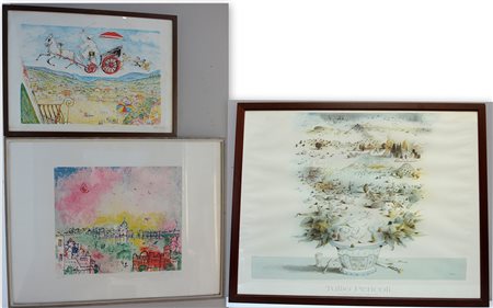 Lotto composto da una litografia di Raffaele Cella (cm 50x70), un prova...