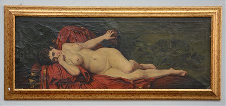 Ignoto, "Nudo femminile" olio su tela (cm 44x120), in cornice (difetti)