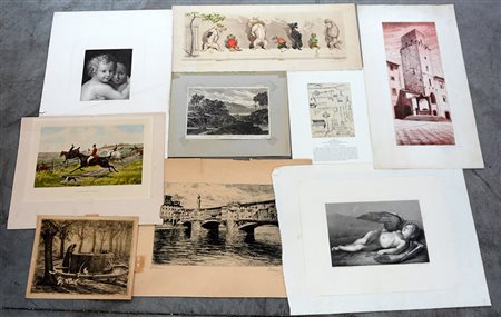 Lotto composto da numerose incisioni e alcuni disegni, di soggetto, epoche e...
