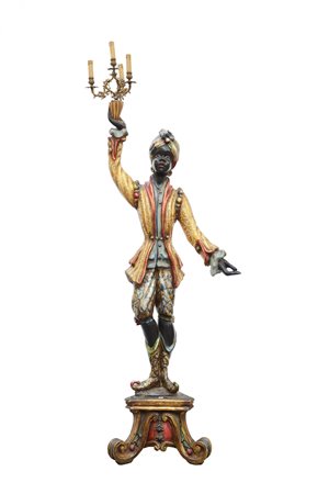 Manifattura veneziana, lampada da terra a quattro luci realizzata a figura di...