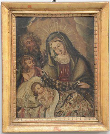 Ignoto Sec. XVIII, "Sacra Famiglia con San Giovannino", olio su tavola (cm...