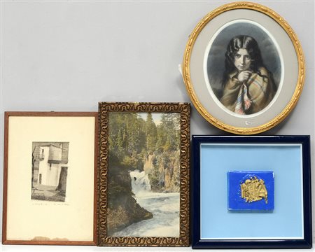 Lotto vario composto da una composizione a tecnica mista realizzata con la...