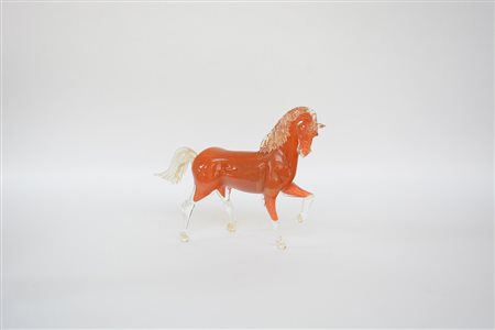 Manifattura di Murano, scultura raffigurante cavallo in vetro policromo con...