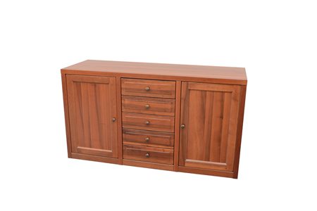 Credenza moderna bassa a due ante e quattro cassetti (cm 152x85x54)