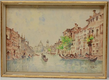 Giovanni Riva (Torino 1890 - 1973) "Canal Grande, Venezia" acquerello (cm...