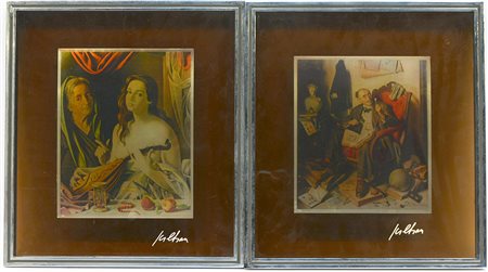 Coppia di lastre in argento raffiguranti dipinti di G. Sciltian, in cornici