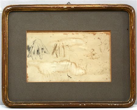 Pagina contenente studi preparatori a china e lapis raffiguranti mani (cm...