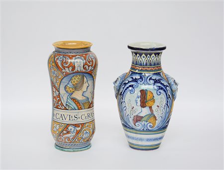 Manifattura italiana-Deruta. Lotto composto da un albarello e un vaso...