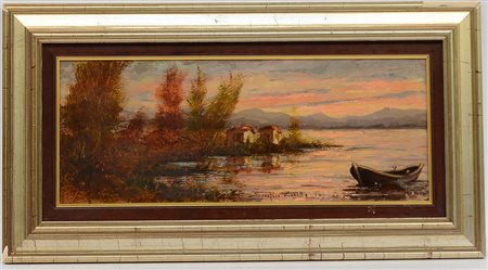 Zanella Serafino "Tramonto a Punta GrÚ - Sirmione" olio su compensato (cm...