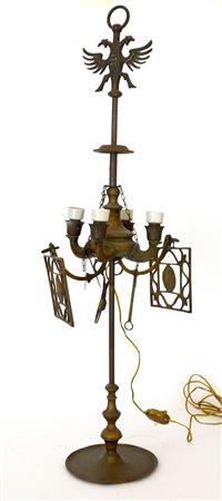 Lampada fiorentina in bronzo a quattro fiamme montata a luce elettrica (h cm...