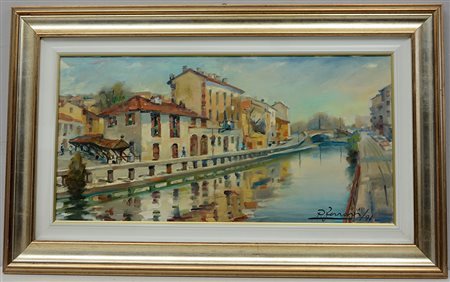 Ferrari P. "Naviglio Grande ñ Vicolo Lavandaie Milano" 1991, olio su tela (cm...