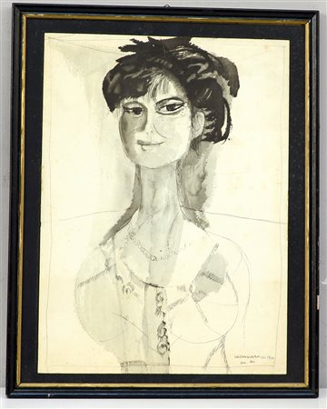 Da Cassinari, "Ritratto femminile", riproduzione su cartoncino (cm 46x34), in...