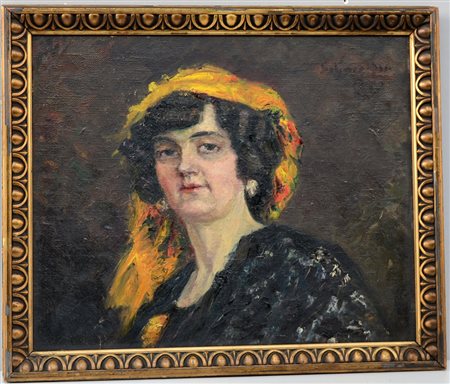 Beatrix Solymos (Mitrovica 1889) "Autoritratto", olio su tela incollata su...