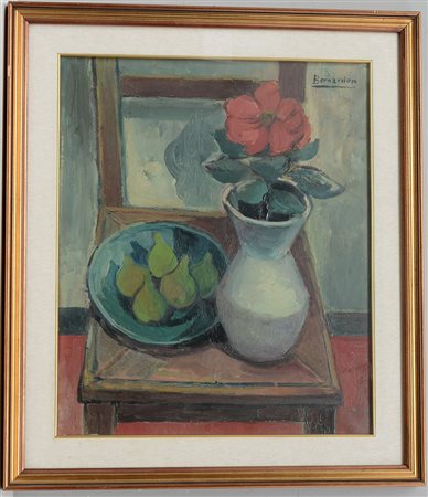 Bernardon "Natura morta su sedia" olio su tela, (cm 60x50) firmato in alto a...