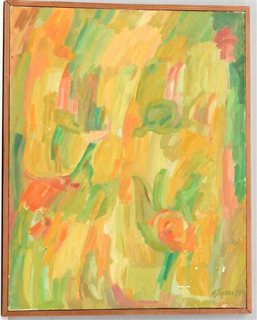 Sapone N. "Senza titolo", 1957, olio su tela (cm 70x55) firmato e datato in...