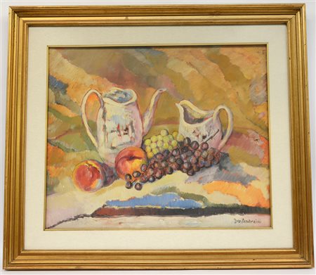 Ivo Andreini "Natura morta con frutta e brocche", olio su tela (cm 50x60)...